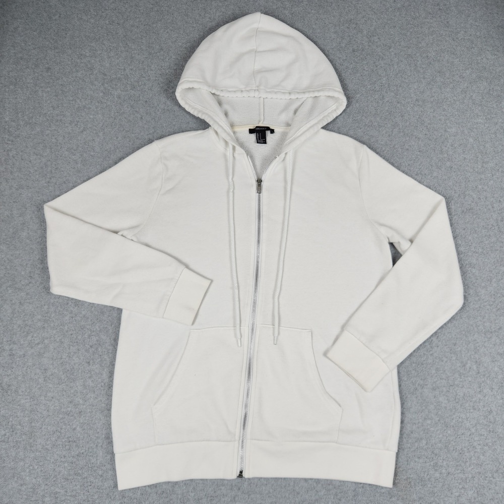 Forever 21 Hoodie Womens Small White Fleece Lined Stretch Long Sleeve Full Zip